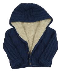 Tmavomodrý propínací zateplený svetr s kapucí Next