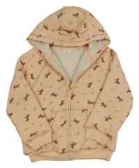 Lososová propínací zateplená mikina s koníky a kapucí Next