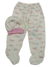 2set - Bílé polodupky so slonmi a nápisy + čapica