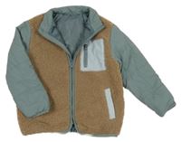 Zelenošedo-béžová šusťákovo/huňatá podšitá bunda Dunnes