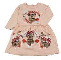 Marhuľové bavlnené šaty s pejsky