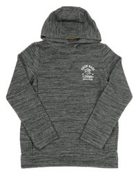 Sivo-čierna melírovaná rebrovaná mikina s tigrom a kapucňou