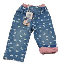 Nové - Modré podšité rifle so srdiečkami a úpletovým pasom