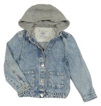 Světlemodro-sivá rifľová bunda s teplákovou kapucňou Denim Co.