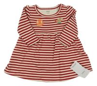 Nové - Červeno-smotanové pruhované teplákové šaty s kolouškem M&S