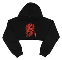 Čierna crop mikina s drakom a kapucňou Shein
