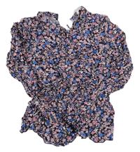 Černo-modro-růžová květovaná halenka H&M