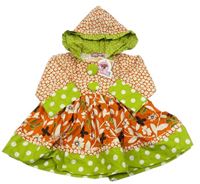 Zeleno-oranžové kvetované šaty s kapucňou