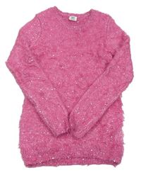 Ružový chlpatý sveter s flitrami L&D