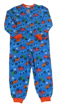 Modro-oranžový fleecový overal s traktormi Harry Bear