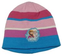 Ružovo-modrá pruhovaná pletená čapica s Frozen Disney