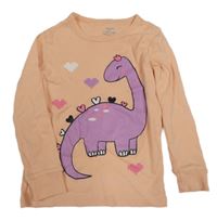 Broskvové triko s dinosaurem 