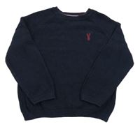 Tmavomodrý vzorovaný sveter s výšivkou Next