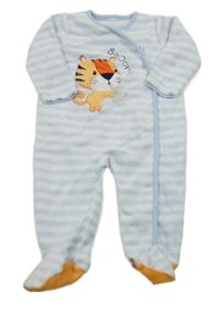 Světlemodro-bílý pruhovaný sametový overal s tygrem 