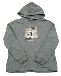 Sivá melírovaná mikina s basketbalistou a kapucňou H&M