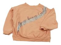 Broskvová oversize mikina s nápisom a volánikmi River Island