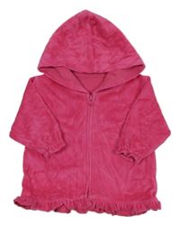 Růžová sametová propínací mikina s volánky a kapucí George
