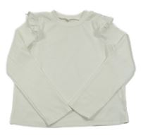 Bílé žebrované triko s volánky 