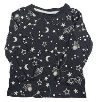 Tmavošedé triko s vesmírem H&M