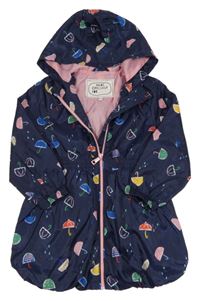 Tmavomodrá šusťáková jarní parka s deštníky a kapucí M&S