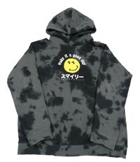 Černo-šedá batikovaná mikina se smajlíkem a kapucí H&M