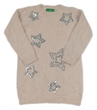 Svetloružové svetrové chlpaté šaty s hvězdičkami z flitrů Threadgirls