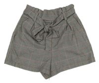 Černo-bílo-červené kostkované kraťasy s páskem Bershka