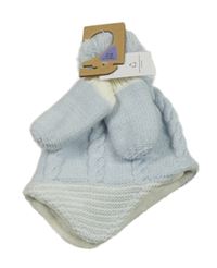 Nové - 2set - Světlemodrá pletená podšitá ušanka + rukavice Nutmeg