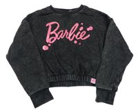 Čierna melírovaná crop mikina s logom Barbie
