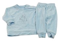 Svetlomodré zamatové rebrované pyžama s medvídkem Pů George