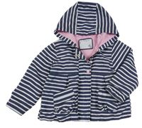 Tmavomodro-bílá pruhovaná šusťáková jarní bunda s kapucí Tu