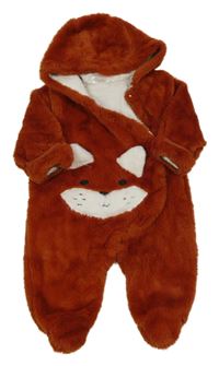 Hrdzavá chlpatá kombinéza s líškou a kapucňou So Cute