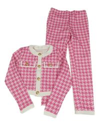 2set - Růžová vzorovaná propínací crop mikina + kalhoty Shein