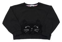 Černá crop oversize mikina s kočkou Primark