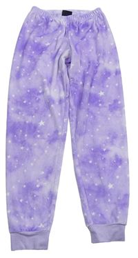 Fialovo-světlefialové plyšové domácí kalhoty s hvězdičkami C&A