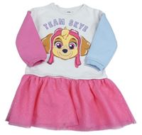 Bílo-růžovo-světlemodré teplákovo/tylové šaty s PAW PATROL - Skye nickelodeon