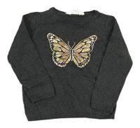 Tmavosivý melírovaný sveter s motýlkom H&M