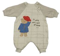 Smetanovo-světlešedobéžová kockovaná tepláková kombinéza s medvídkem Paddington George