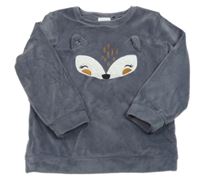 Tmavošedá plyšová pyžamová mikina s liškou Next