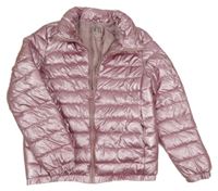 Staroružová lesklá prešívaná šušťáková zateplení bunda ZARA