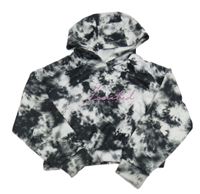 Čierno-sivo-biela batikovaná crop mikina s nápismi a kapucňou PEP&CO