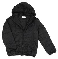 Čierna prešívaná šušťáková zateplená bunda s kapucňou JEFF&CO