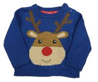 Tmavomodrý pletený sveter so sobom Mothercare