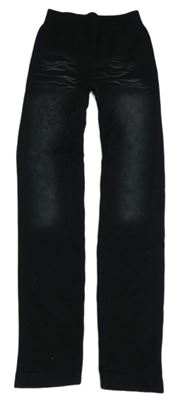 Černé thermo legíny riflového vzhledu s růžemi z kamínků