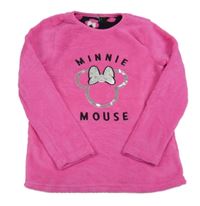 Křiklavě růžová plyšová pyžamová mikina s Minnie s flitry