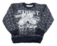 Tmavomodro-biela melírovaná tepláková mikina s topánkami