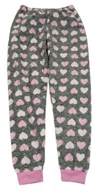 Šedo-růžové melírované fleecové pyžamové kalhoty se srdíčky PEPCO
