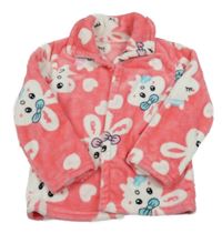 Růžový plyšový pyžamový kabátek se zajíčky 