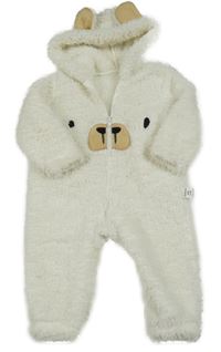 Smotanová huňatá kombinéza s čumáčkem a kapucňou s uškami SHEIN