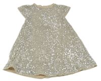 Světlepudrovo-stříbrné tylové flitrové slavnostní šaty F&F